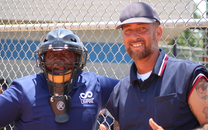 Softball umpire preparing for a game